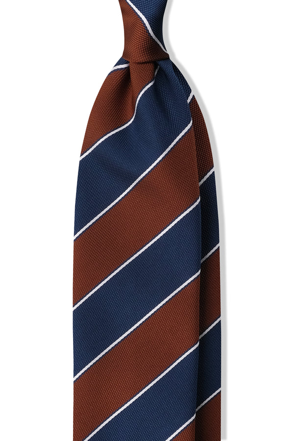 3-Fold Striped Silk Jacquard Repp Tie - Navy/Brown/White