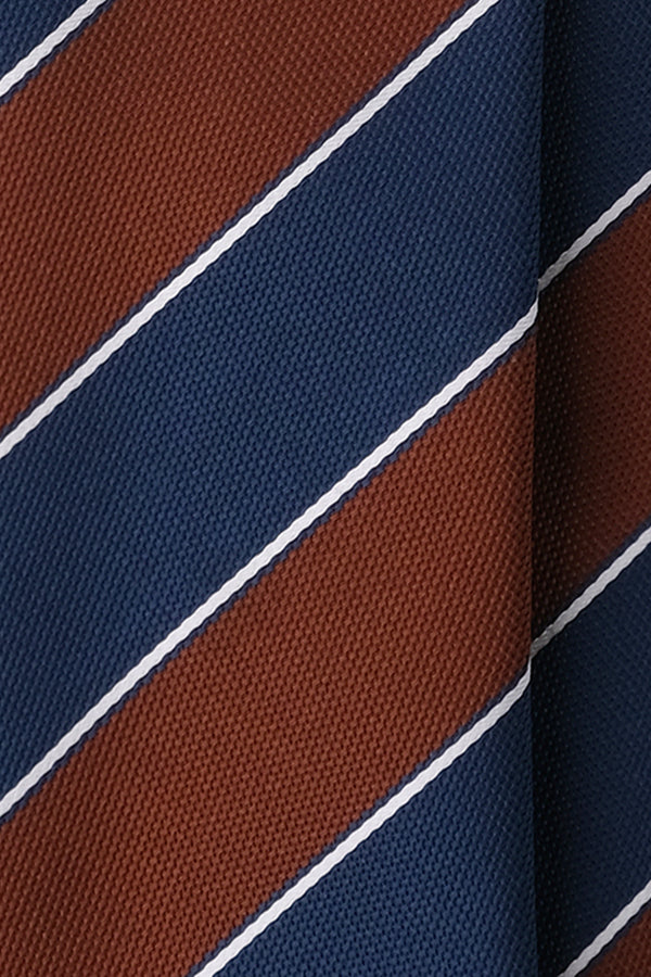 3-Fold Striped Silk Jacquard Repp Tie - Navy/Brown/White