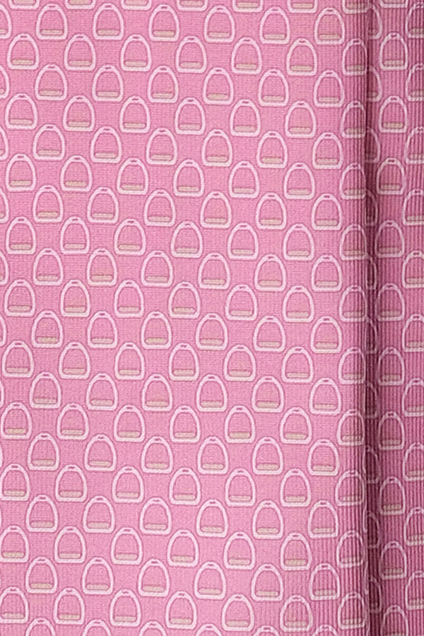 3-Fold Stirrup Patterned Printed Silk Tie - Pink - Brunati Como®