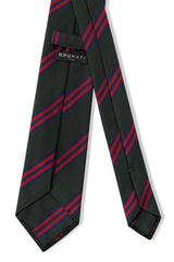 3-Fold Striped Repp Silk Tie - Forest / Navy / Red - Brunati Como®