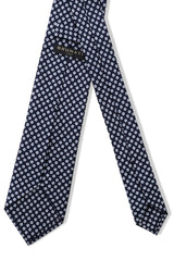 3-Fold Floral Patterned Printed Silk Tie - Navy / Light Blue - Brunati Como®