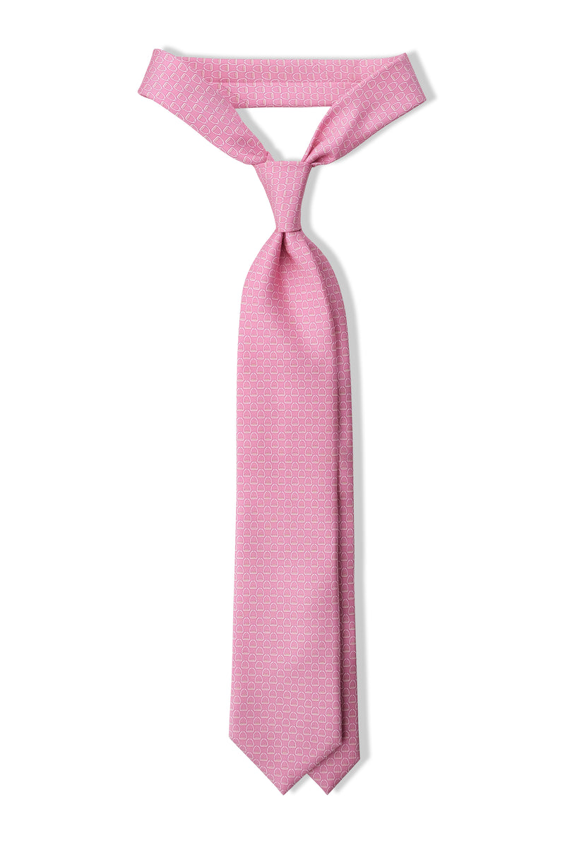 3-Fold Stirrup Patterned Printed Silk Tie - Pink - Brunati Como®