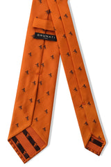 3-Fold Untipped Silk Jacquard Repp Tie - Orange / Brown