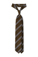 3-Fold Striped Silk Shantung Tie - Olive/Navy/White - Brunati Como®