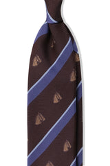 3-Fold Striped Silk Jacquard Horse Repp Tie - Brown / Blue