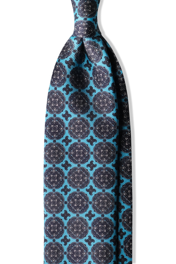 3-Fold Medallion Macclesfield Silk Tie - Turquoise