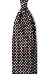 3-Fold Floral Patterned Printed Silk Tie - Brown / Light Blue - Brunati Como®