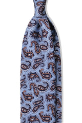 3-Fold Paisley Patterned Printed Silk Tie - Light Blue / Navy / Beige