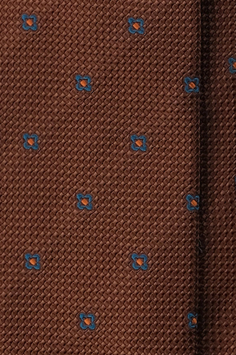 3-Fold Silk Jacquard Patterned Silk Tie - Mustard/Turquoise/Orange - Brunati Como®