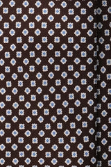 3-Fold Floral Patterned Printed Silk Tie - Brown / Light Blue - Brunati Como®