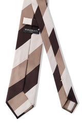 3-Fold Striped Repp Silk Tie - Brown / Beige Gold / White