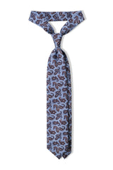 3-Fold Paisley Patterned Printed Silk Tie - Light Blue / Navy / Beige