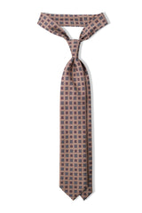 3-Fold Floral Patterned Printed Silk Tie - Beige - Brunati Como®