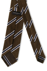 3-Fold Striped Silk Shantung Tie - Olive/Navy/White - Brunati Como®