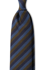 3-Fold Striped Silk Wool Tie - Navy/Royal Blue/Olive - Brunati Como®