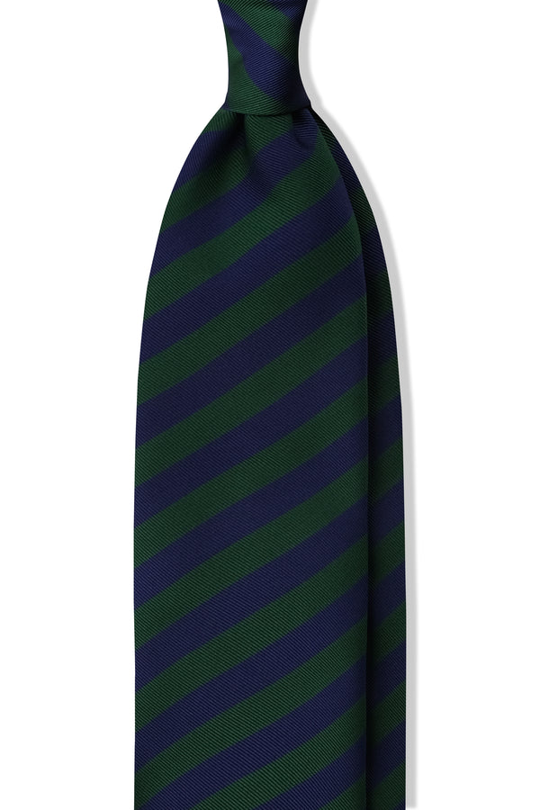 3-Fold Untipped Striped Repp Tie - Navy/Green