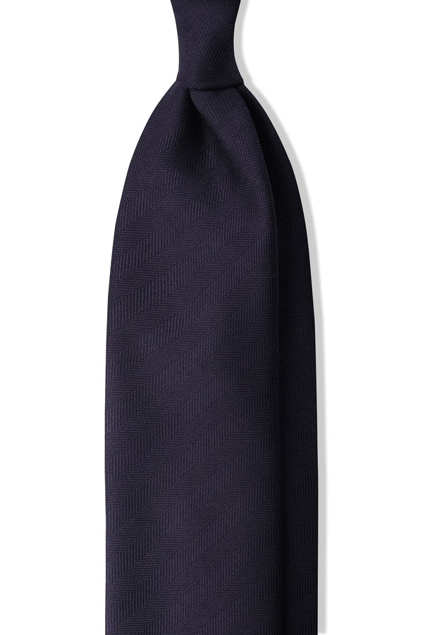 Colombo Striped Herringbone Cashmere Tie - Dark Navy