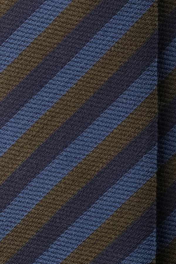 3-Fold Striped Silk Wool Tie - Navy/Royal Blue/Olive - Brunati Como®