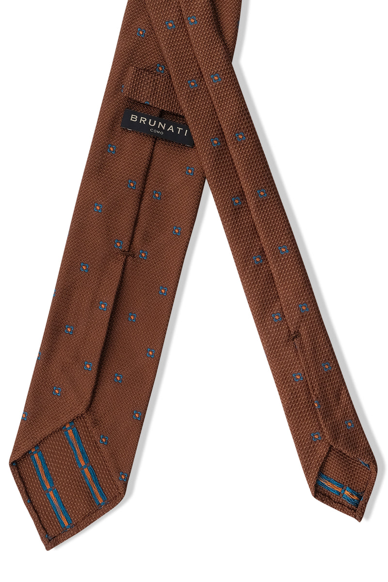 3-Fold Silk Jacquard Patterned Silk Tie - Mustard/Turquoise/Orange - Brunati Como®