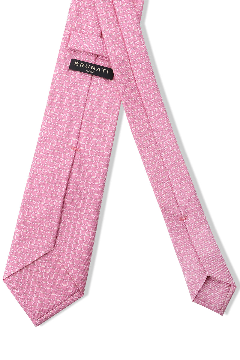 3-Fold Stirrup Patterned Printed Silk Tie - Pink - Brunati Como®