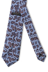 3-Fold Paisley Patterned Printed Silk Tie - Light Blue / Navy / Beige