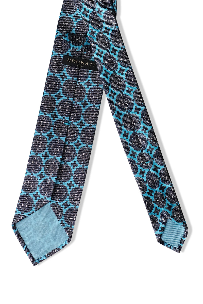 3-Fold Medallion Macclesfield Silk Tie - Turquoise