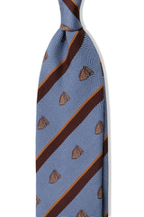3-Fold Striped Silk Jacquard Horse Repp Tie - Light Blue / Brown