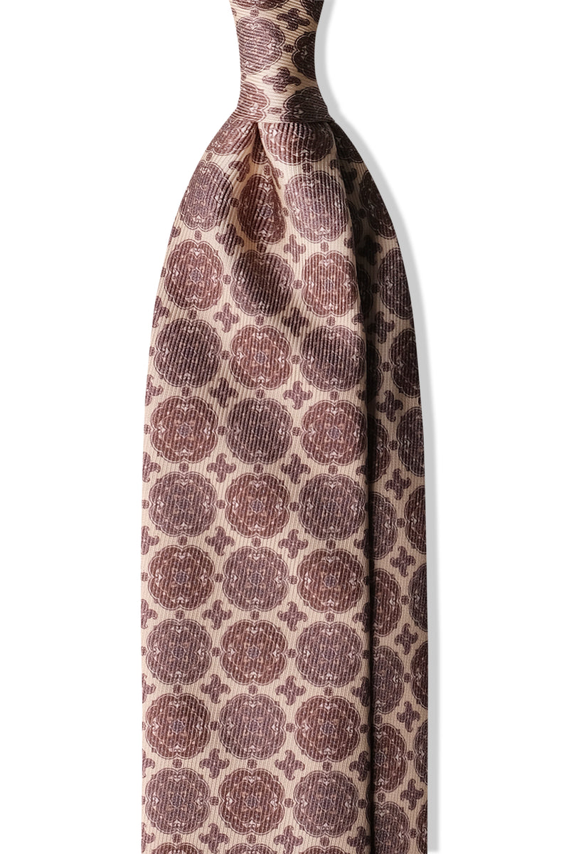 3-Fold Medallion Macclesfield Silk Tie - Beige / Brown