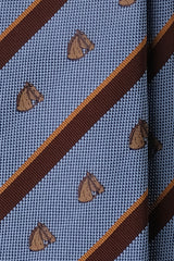 3-Fold Striped Silk Jacquard Horse Repp Tie - Light Blue / Brown