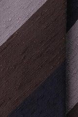 3-Fold Striped Silk Shantung Tie - Brown/Navy/Grey - Brunati Como®