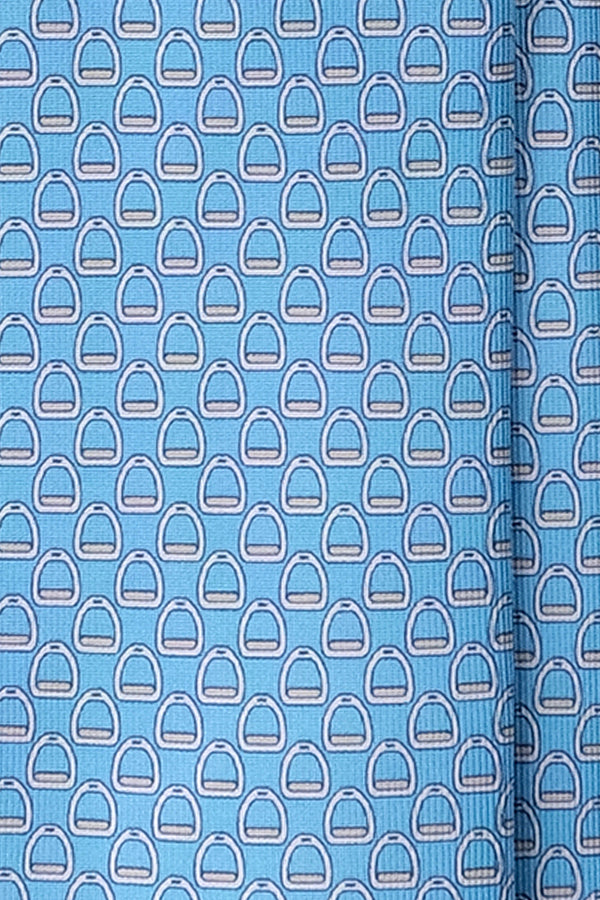 3-Fold Stirrup Patterned Printed Silk Tie - Light Blue - Brunati Como®