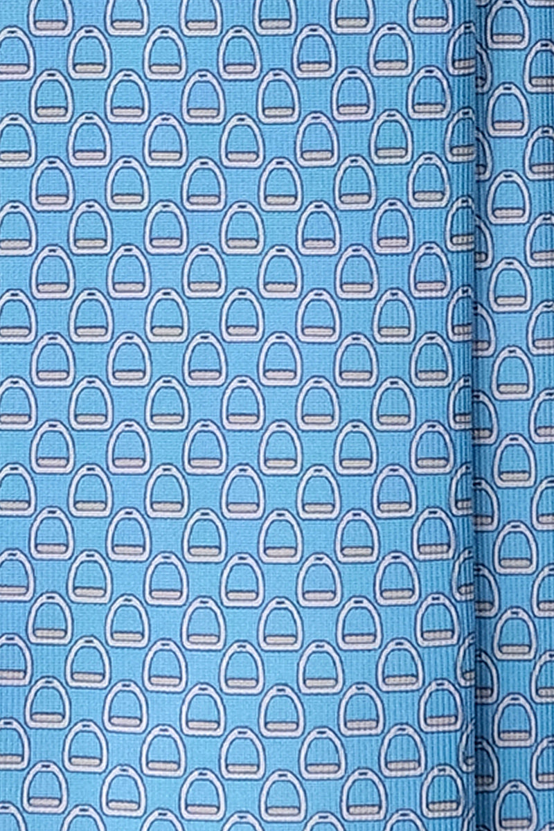 3-Fold Stirrup Patterned Printed Silk Tie - Light Blue - Brunati Como®
