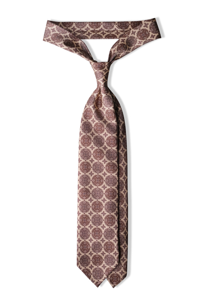 3-Fold Medallion Macclesfield Silk Tie - Beige / Brown