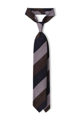 3-Fold Striped Silk Shantung Tie - Brown/Navy/Grey - Brunati Como®