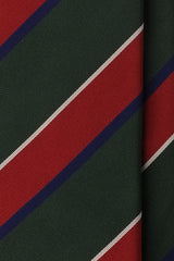3-Fold Striped Repp Silk Tie - Forest / Red / Navy