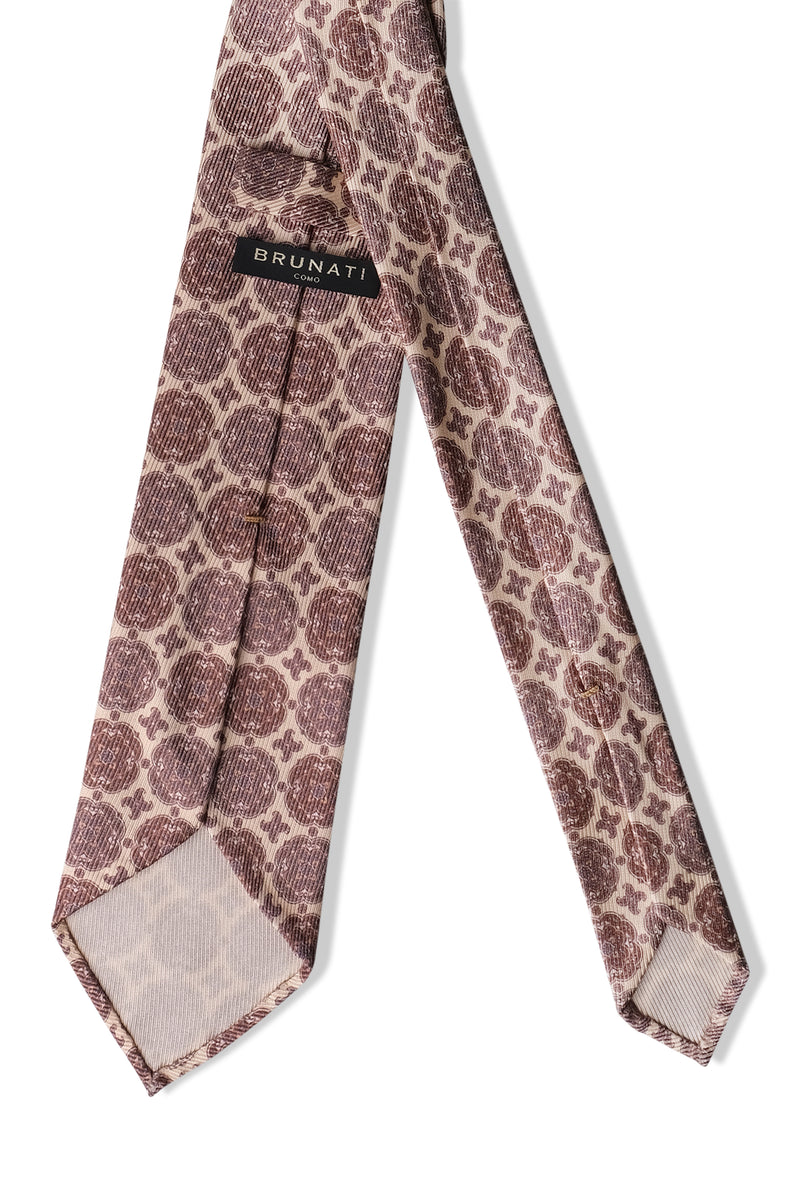 3-Fold Medallion Macclesfield Silk Tie - Beige / Brown