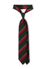 3-Fold Striped Repp Silk Tie - Forest / Red / Navy