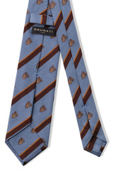 3-Fold Striped Silk Jacquard Horse Repp Tie - Light Blue / Brown