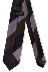 3-Fold Striped Silk Shantung Tie - Brown/Navy/Grey - Brunati Como®