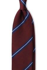 3-Fold Striped Repp Silk Tie - Burgundy / Navy / Light Blue - Brunati Como®