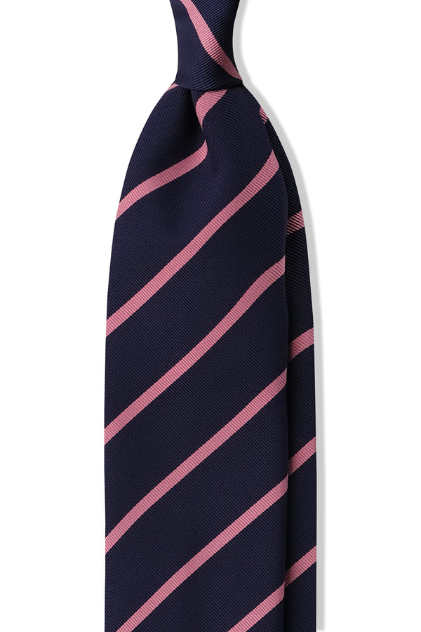 3-Fold Untipped Striped Repp Tie - Navy/Pink