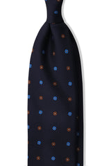 3-Fold Floral Printed Silk Tie - Navy/Royal Blue/Brown - Brunati Como®