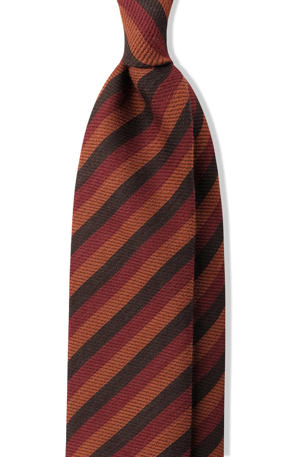 3-Fold Striped Silk Wool Tie - Orange/Brown/Red - Brunati Como®
