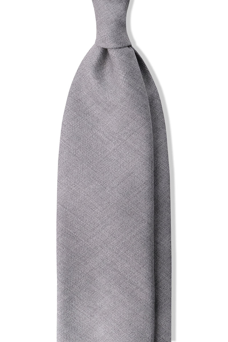 Colombo Striped Herringbone Cashmere Tie - Light Grey