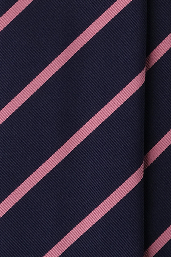 3-Fold Untipped Striped Repp Tie - Navy/Pink
