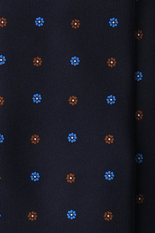 3-Fold Floral Printed Silk Tie - Navy/Royal Blue/Brown - Brunati Como®