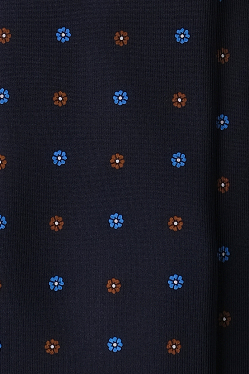 3-Fold Floral Printed Silk Tie - Navy/Royal Blue/Brown - Brunati Como®