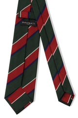 3-Fold Striped Repp Silk Tie - Forest / Red / Navy
