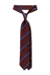 3-Fold Striped Repp Silk Tie - Burgundy / Navy / Light Blue - Brunati Como®