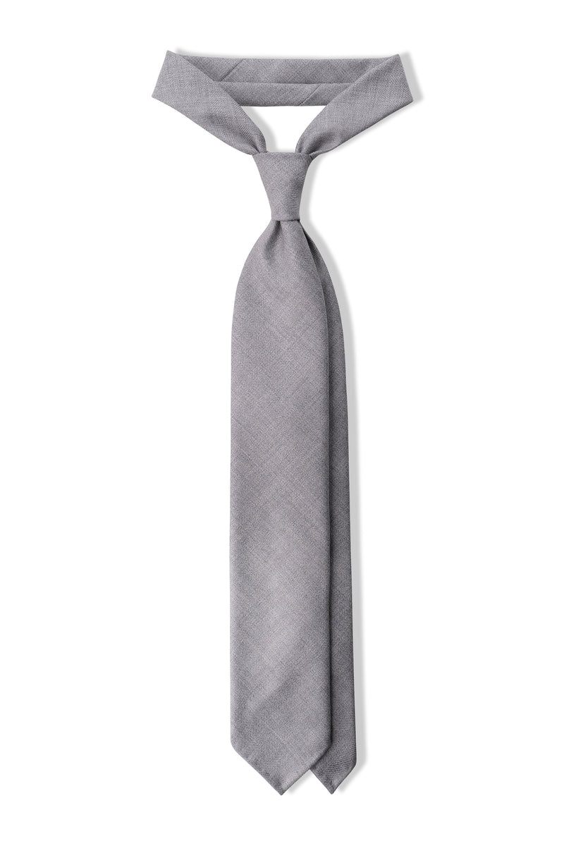 Colombo Striped Herringbone Cashmere Tie - Light Grey